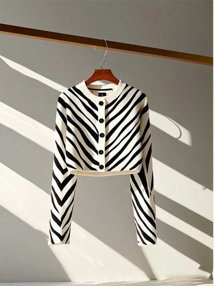 欧货爆款小衫洋气减龄轻奢高级设计感时尚慵懒风条纹长袖针织衫女