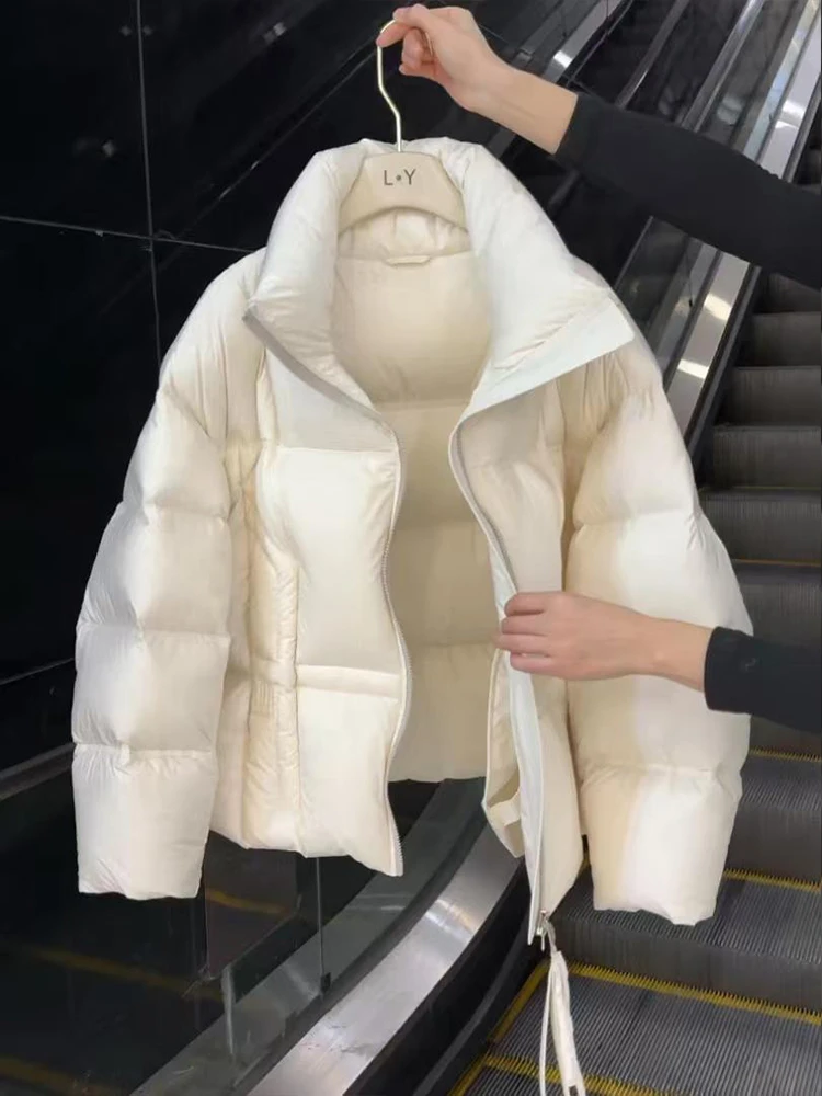 韩系chic超好看白色短款棉服女小个子2024冬季新款高级感立领外套