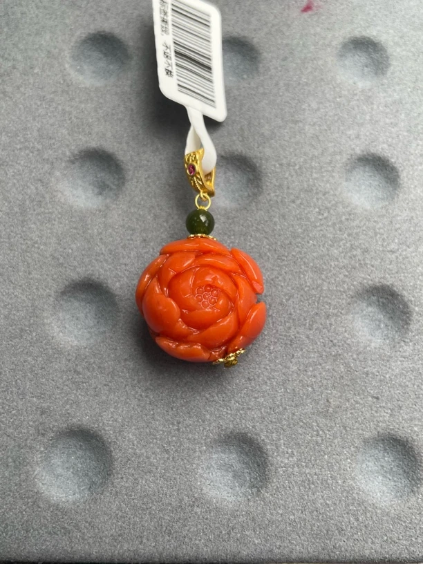 T53南红满肉牡丹花精雕吊坠20-30mm尺寸可选