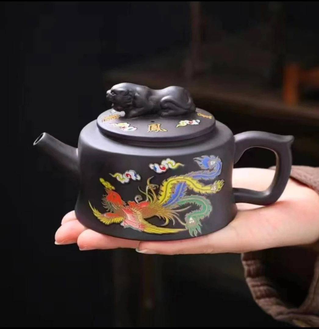 手工老紫泥卧虎藏龙凤鸣壶Y11