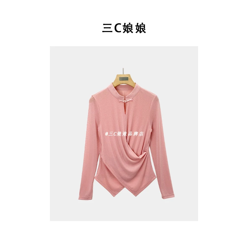 宸嫚国风女装三C娘娘2873时尚百搭盘扣显瘦不规则长袖上衣气质