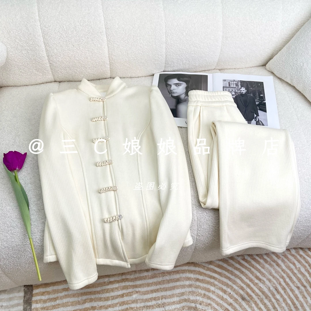 宸嫚三C娘娘6379新中式国风盘扣时尚加绒百搭套装