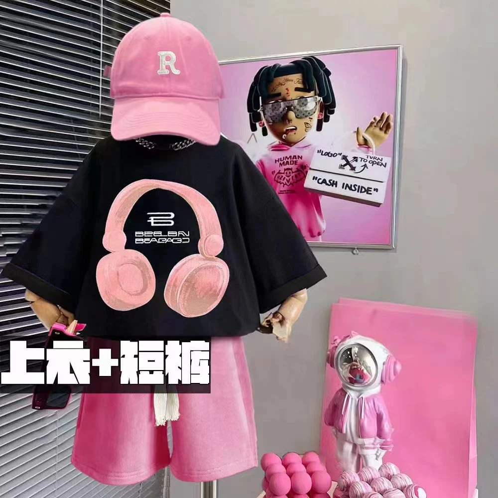 儿童夏季新款短袖短裤套装卡通印花男女宝宝潮流时尚百搭T恤