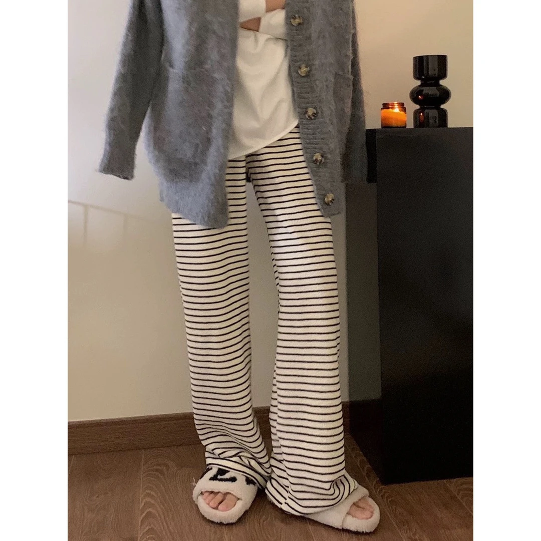 【刺绣条纹】1强烈推荐经典条纹显瘦慵懒风阔腿裤