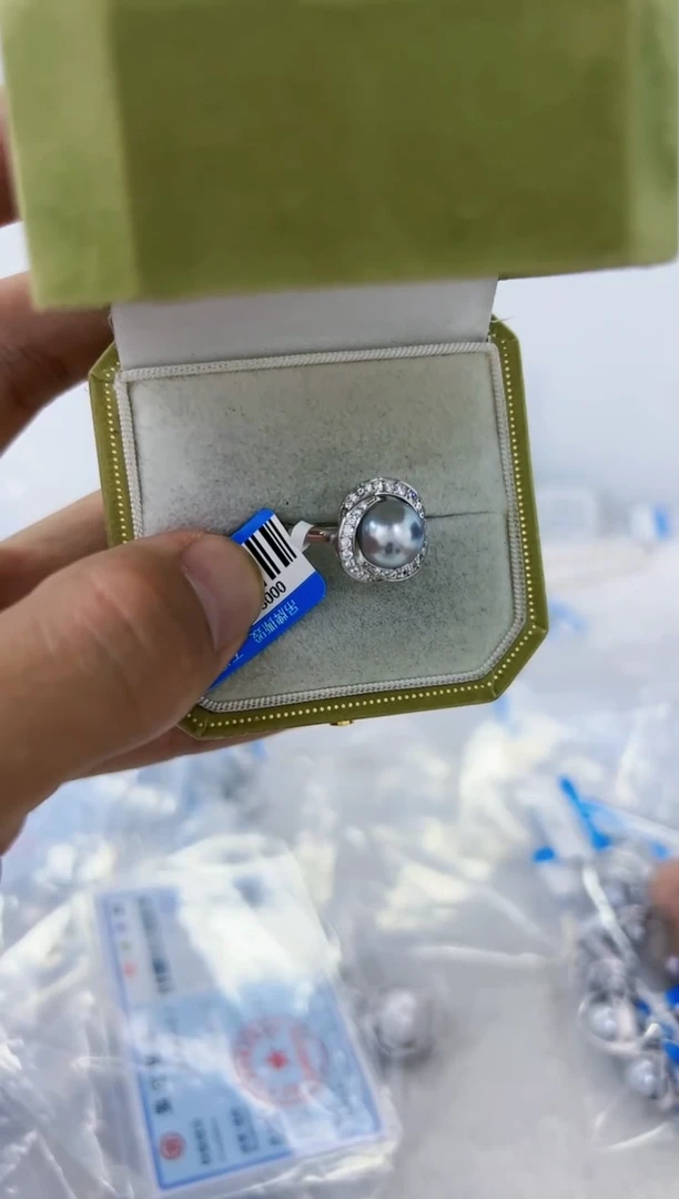 【闪购商品】海水珍珠DA银S925镶嵌ZZ  灰珠戒指8  c697