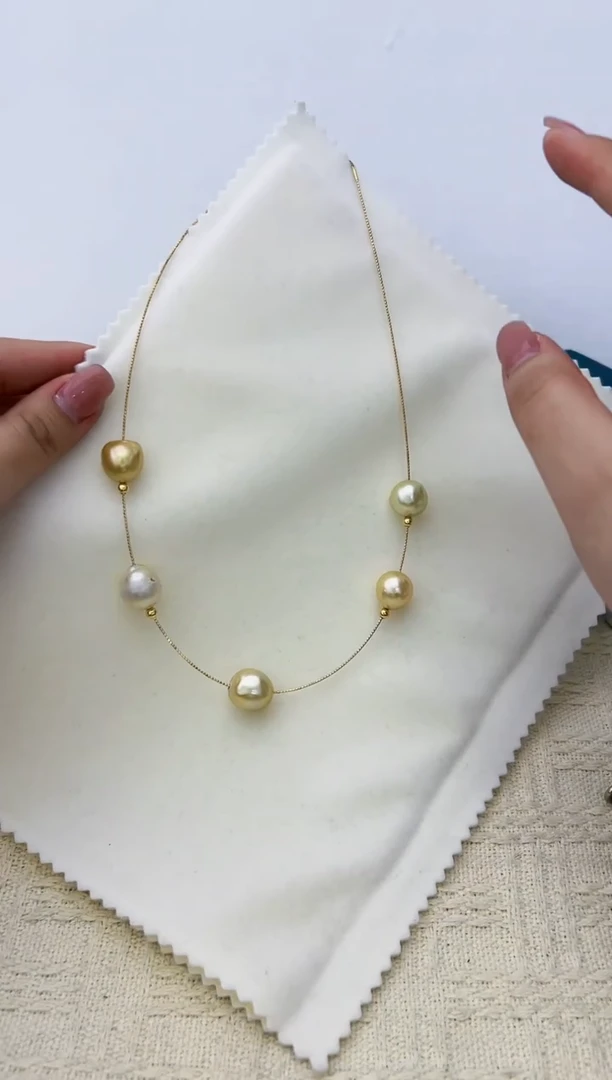 【闪购商品】海水珍珠DA银S925镶嵌FF j096 澳白加金珠项链