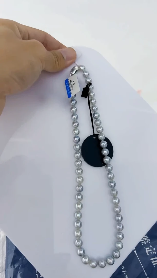 【闪购商品】海水珍珠DA银S925镶嵌ZZ  ss136  灰珠项链带大证7