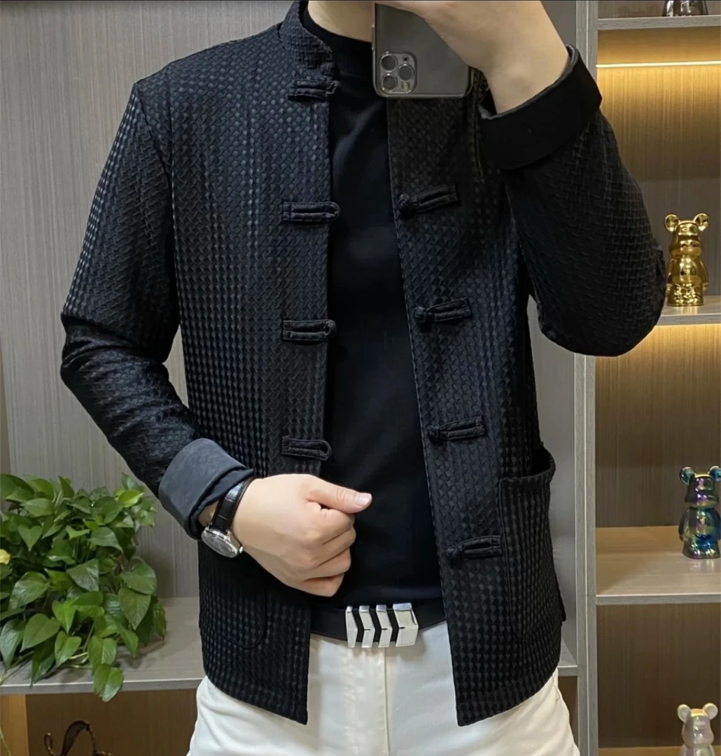 春夏新品男士高级感唐装时尚外套男中国风盘扣修身立领夹克男装潮