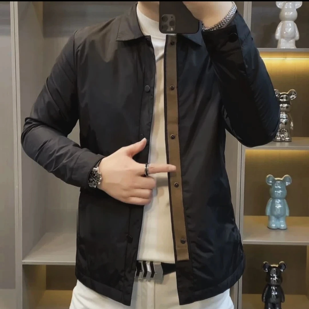 2024春秋新款男士翻领外套男潮流青年修身短款纯色简约商务夹克男