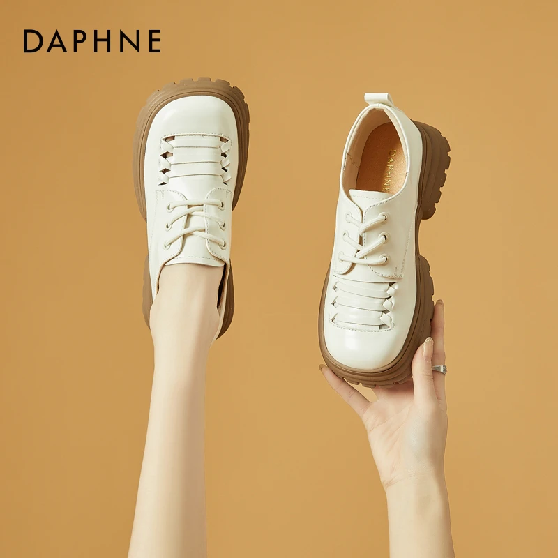 达芙妮洋气英伦风厚底小皮鞋2025秋季复古编织乐福鞋防滑时尚单鞋