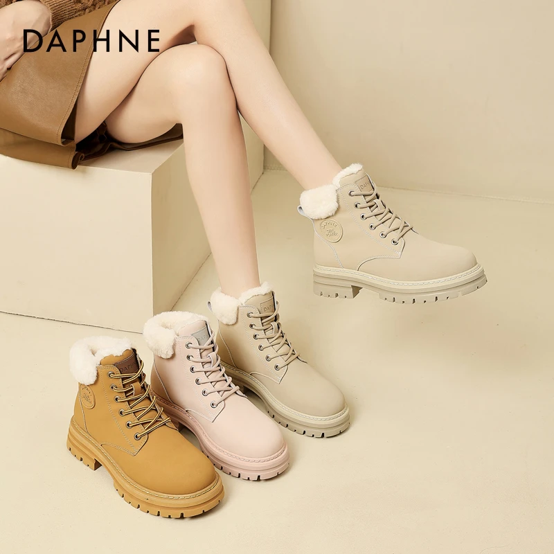 达芙妮真皮雪地靴女加绒加厚女鞋2025爆款冬季东北大棉鞋马丁靴子