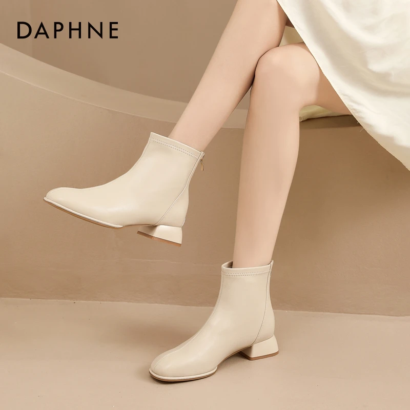 达芙妮百搭瘦瘦靴女秋冬2024年爆款法式厚底马丁靴切尔西短靴