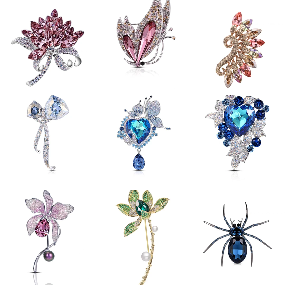 正品大牌施华花朵蝴蝶蜘蛛胸针领针集合