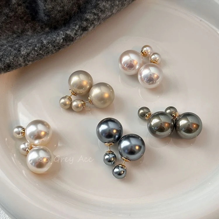 合金耳饰 大小珠耳钉女2024新款一款多戴轻奢气质耳环法式高级