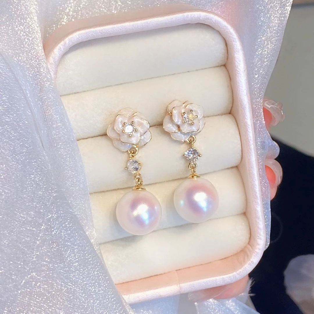 合金耳饰 「奶霜山茶」耳夹耳钉无耳洞粉光珠珠耳环蚊香盘女花朵