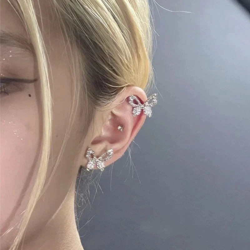 合金耳饰 「超仙」镂空蝴蝶锆石耳钉高级感养耳洞穿刺饰品小众耳环