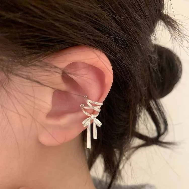 合金耳饰 「纯白芭蕾」耳夹无耳洞蝴蝶结丝带女轻奢气质高级感百搭