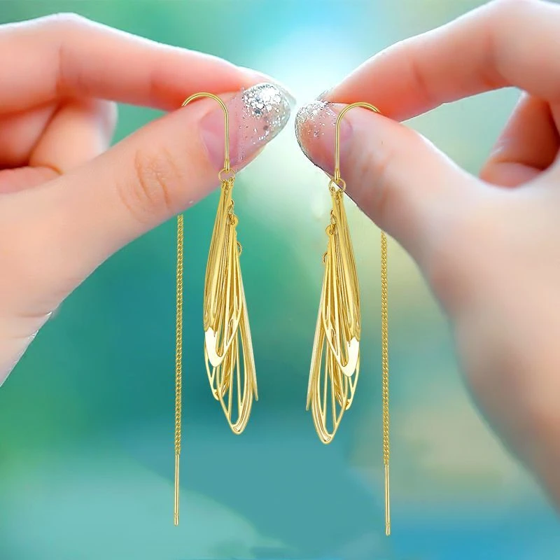 合金耳饰 S925银针流苏耳环显脸小的网红耳线独特耳坠适合圆脸