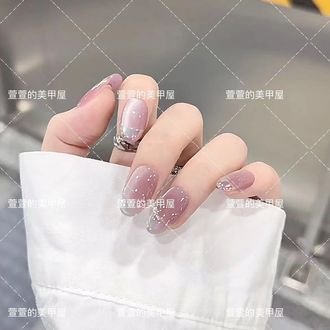 指尖奇迹纯手工光疗美甲贴果冻贴片指甲穿戴甲美白简约梯形重复