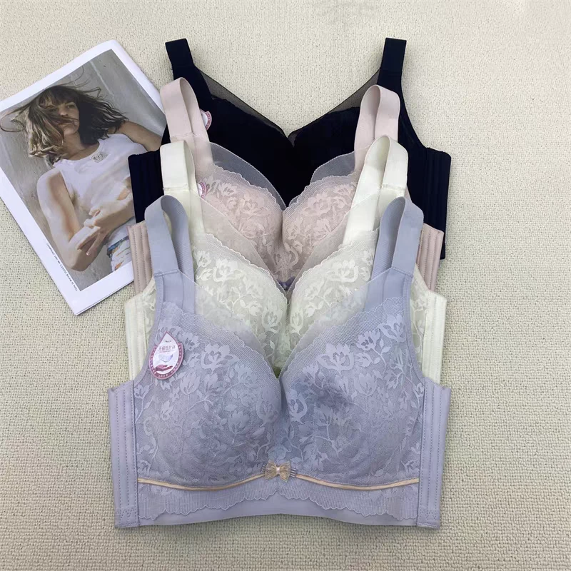 无磁纸片杯聚拢文胸女调整型大胸显小收副乳防下垂内衣