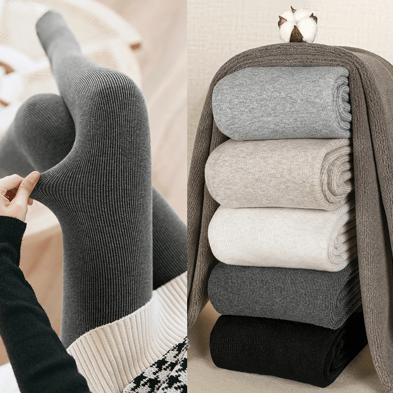 【显瘦保暖】k6674竖条纹加绒加厚打底裤袜秋冬季骑行收腹踩脚裤袜