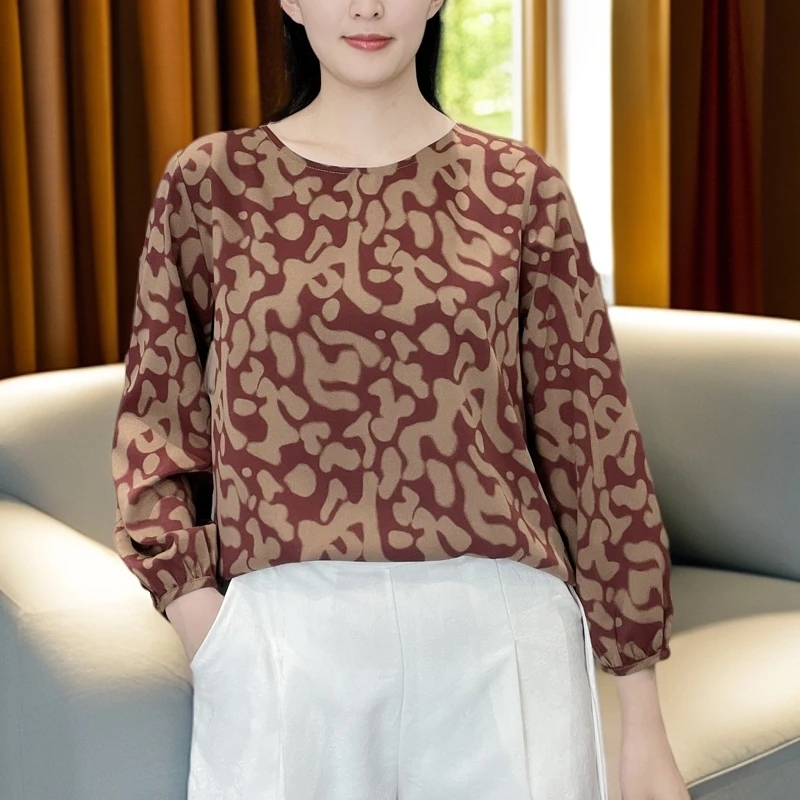 DM2041圆领长袖春秋款打底衫妈妈装小衫上衣气质古典新中式中老年