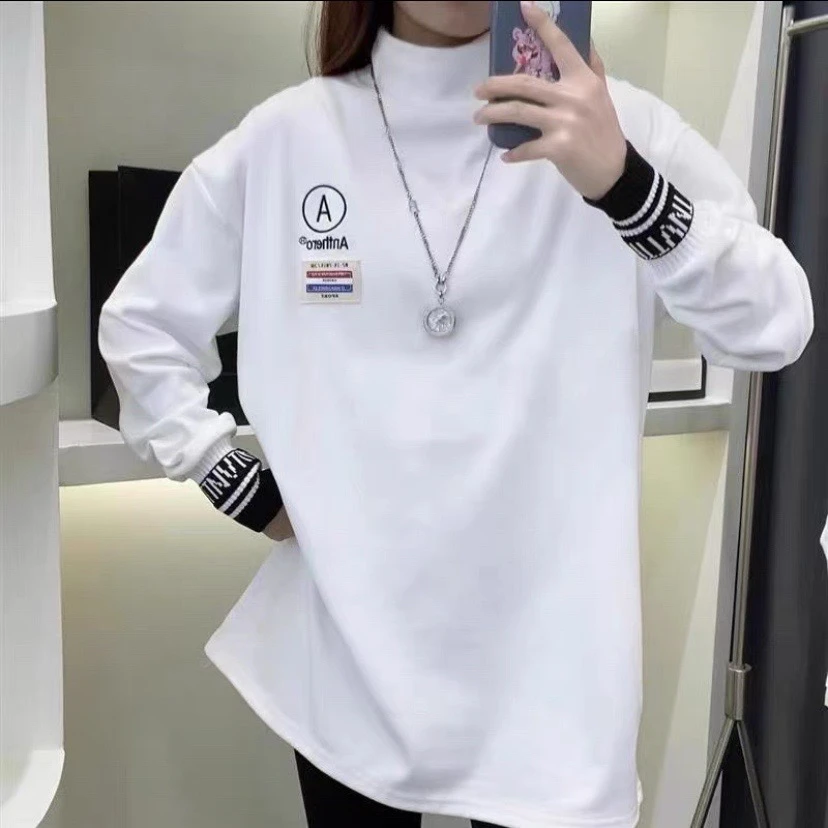 【A字母刺绣】2024新款打底衫内搭秋冬长袖t恤中长款洋气百搭上衣