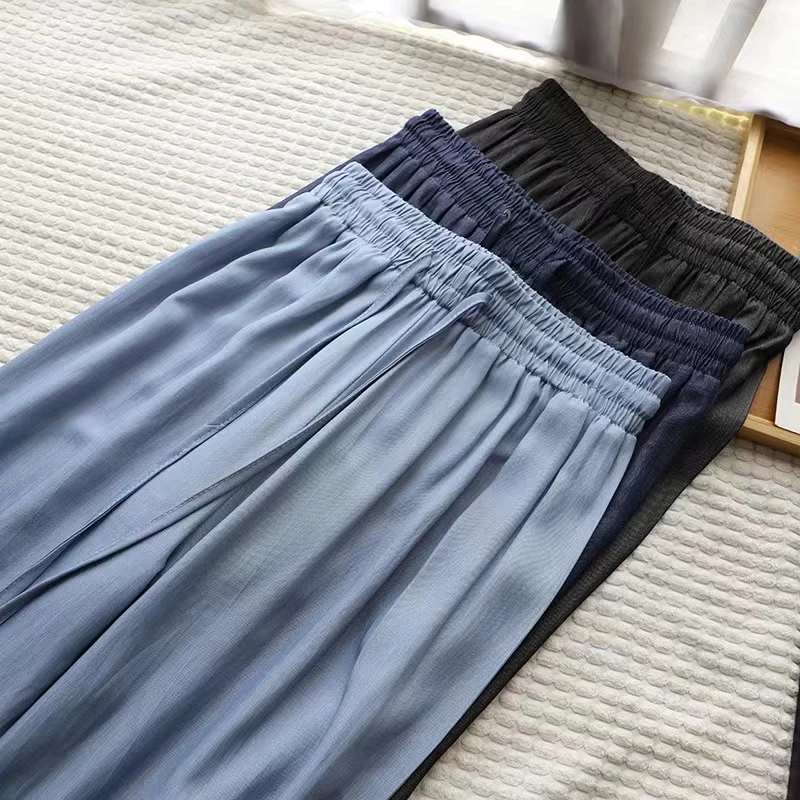A女士面膜裤夏季休闲阔腿裤木耳边