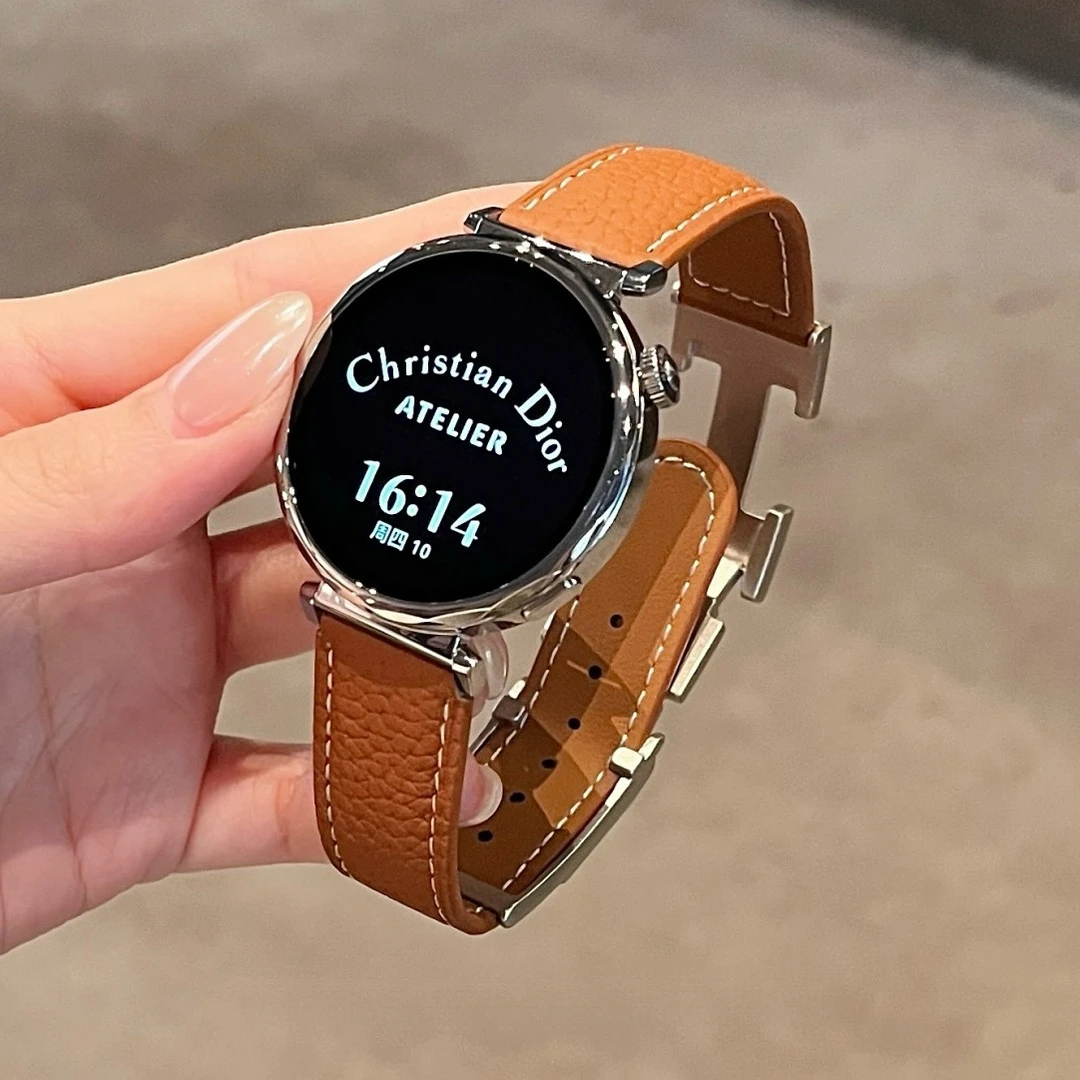 适用华为柔软荔枝纹H磁吸扣真皮手表表带GT4GT5watch34GT3pro女款