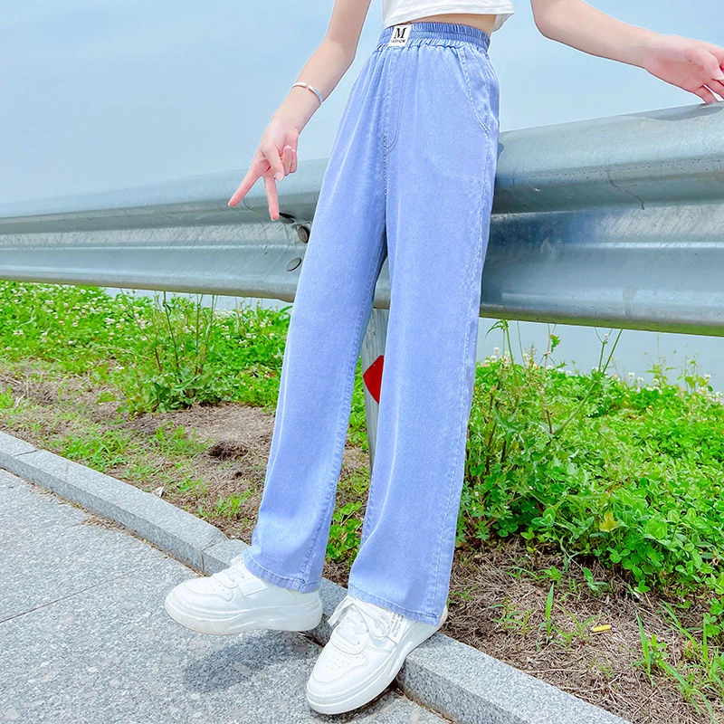 女童裤子阔腿裤夏装夏季时尚薄款洋气宽松牛仔裤休闲儿童大童直筒