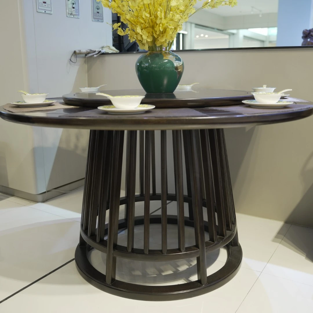 宏邦实木/非洲黑檀木新中式双层圆形餐桌中式家用餐厅餐桌-68#