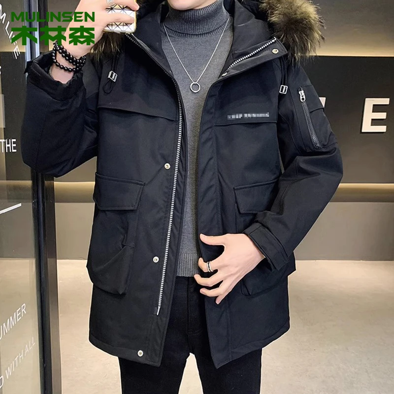 不上】羽绒服男冬季2024新款中长款白鸭绒保暖上衣休闲连帽外套男