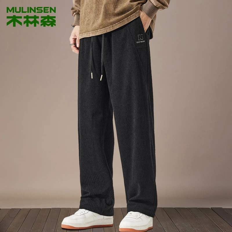 木林森灯芯绒休闲裤男士春秋季宽松直筒阔腿裤子潮流运动长裤男款