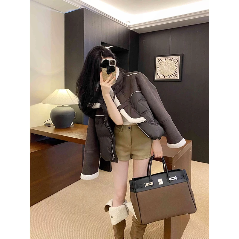 【Shaw Eleven 】90白鹅绒 羊羔毛拼接立领羽绒服 JYYRJN9905