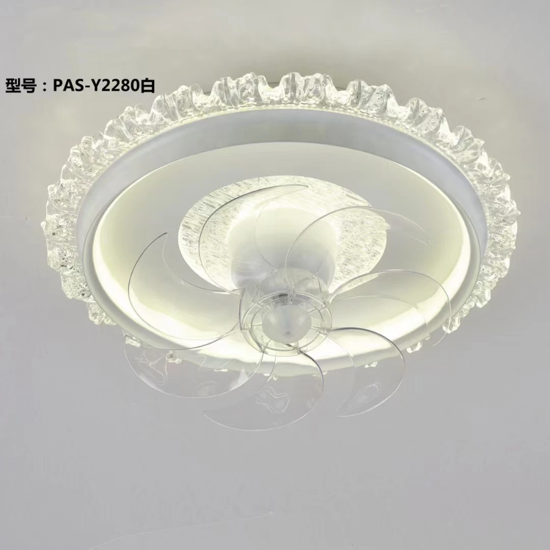 轻奢简约大气冰雕亚克力主卧室圆形房间灯LED吸顶灯创意风扇灯