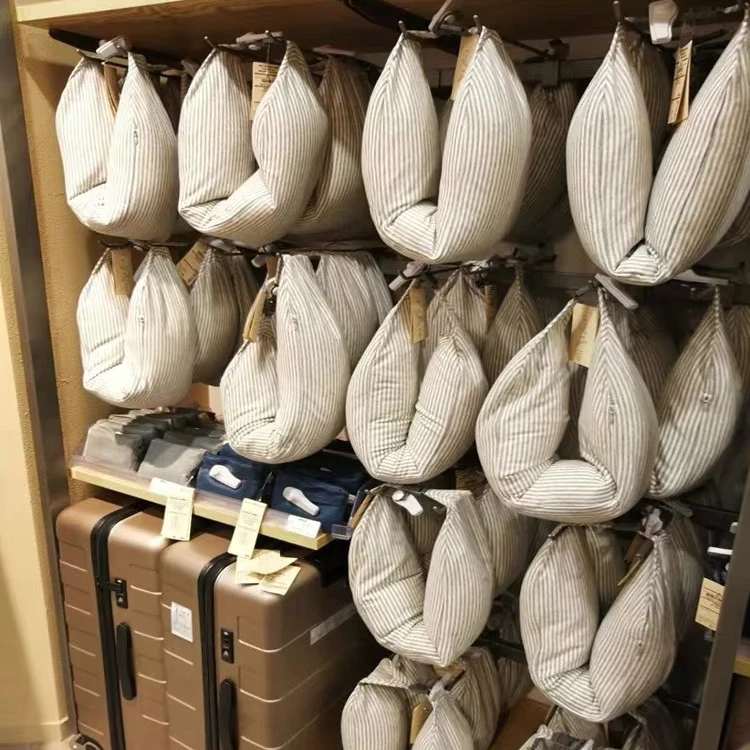 福利！！无印针织全棉护颈枕U型枕 条纹 日式 便携 颗粒