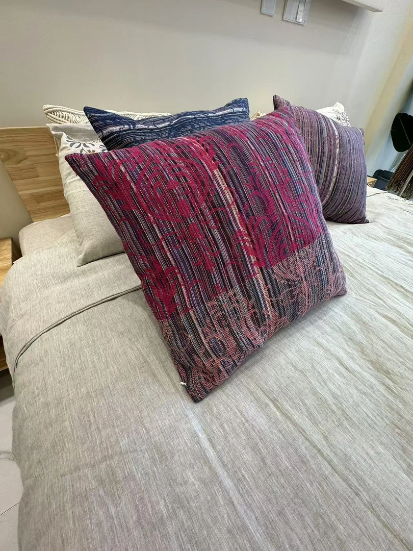 【亚麻出口尾单抱枕】亚麻多色织提花抱枕（不含芯）欧美风靠背抱枕