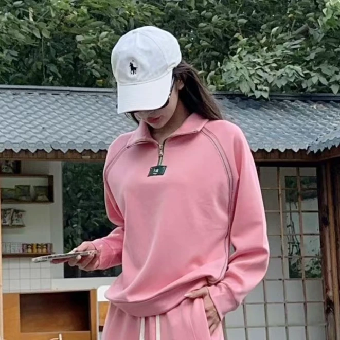 女休闲百搭时尚短款卫衣套头半拉链款年轻秋冬款单件套头衫49183A