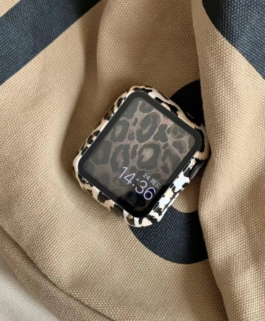 复古豹纹壳膜一体适用iwatch9奶牛苹果S876手表防摔保护套百搭SE2
