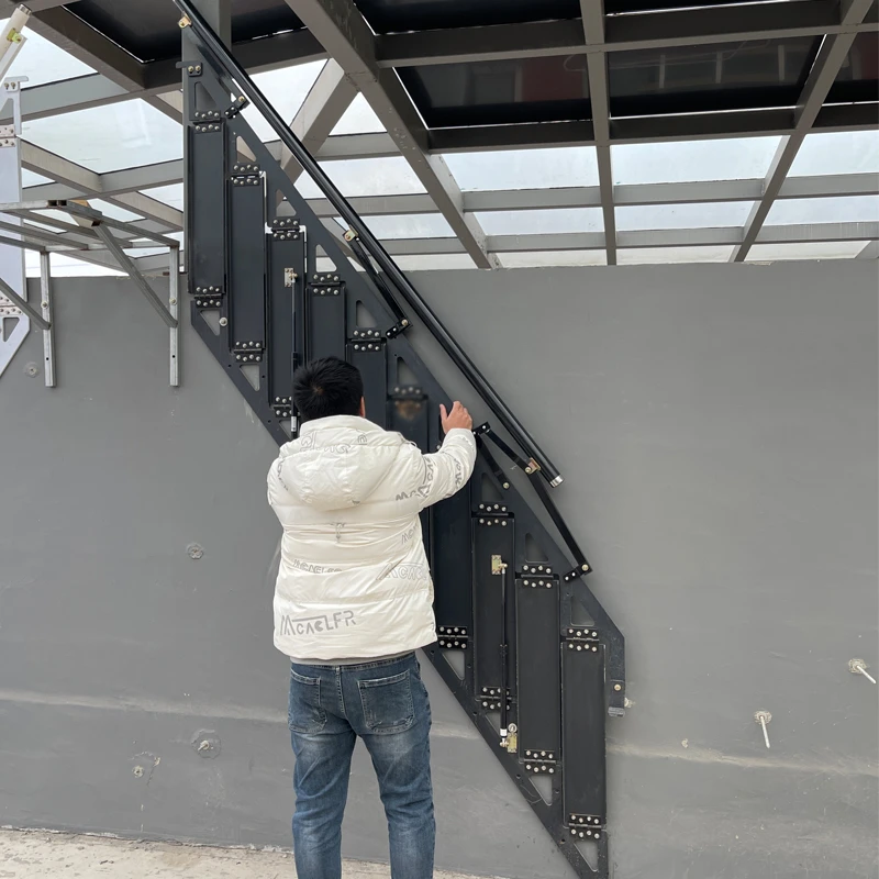 【支持定制】户外露天定制钢结构夹层阁楼定做室内家用靠墙折叠楼梯