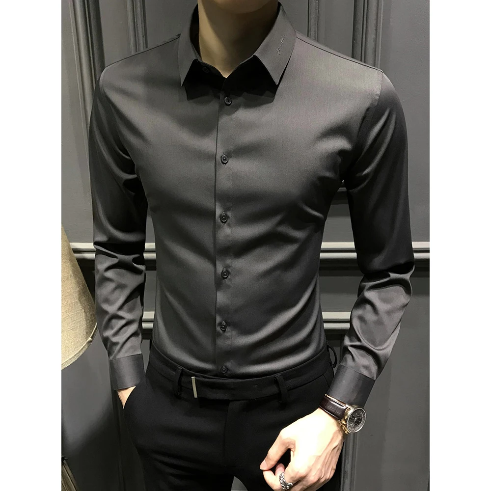 高级感长袖衬衫男士2025秋季新款韩版休闲正装商务衬衣修身打底衫