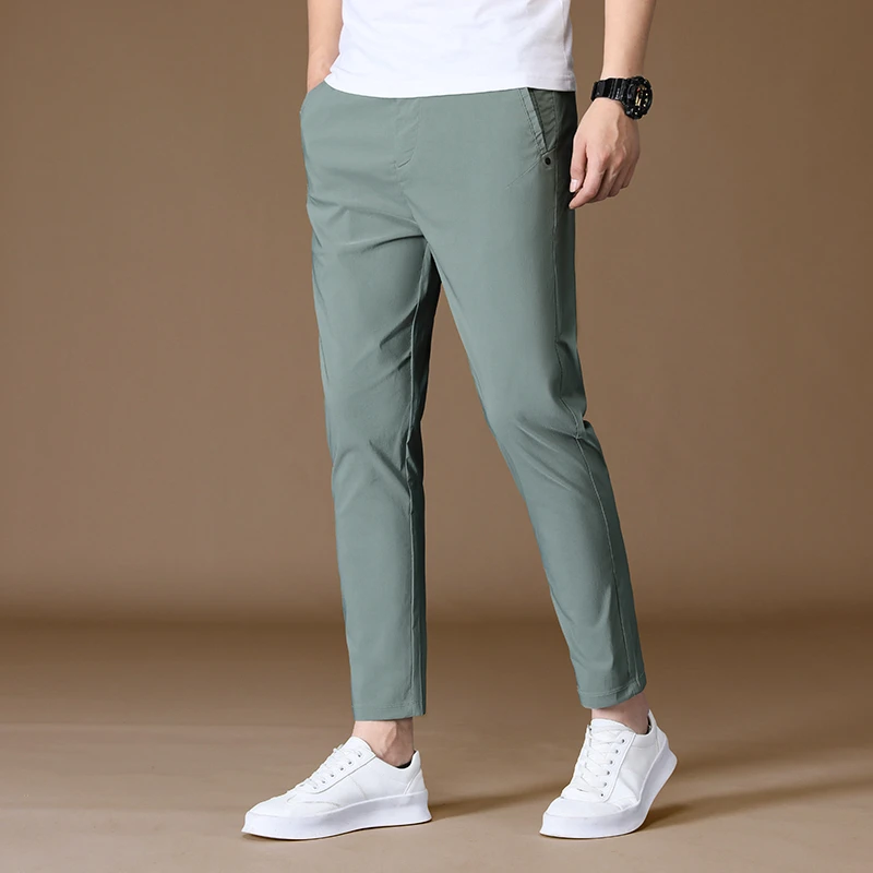 高档冰丝休闲裤男士2025夏季薄款韩版潮流商务ins修身小脚9九分裤
