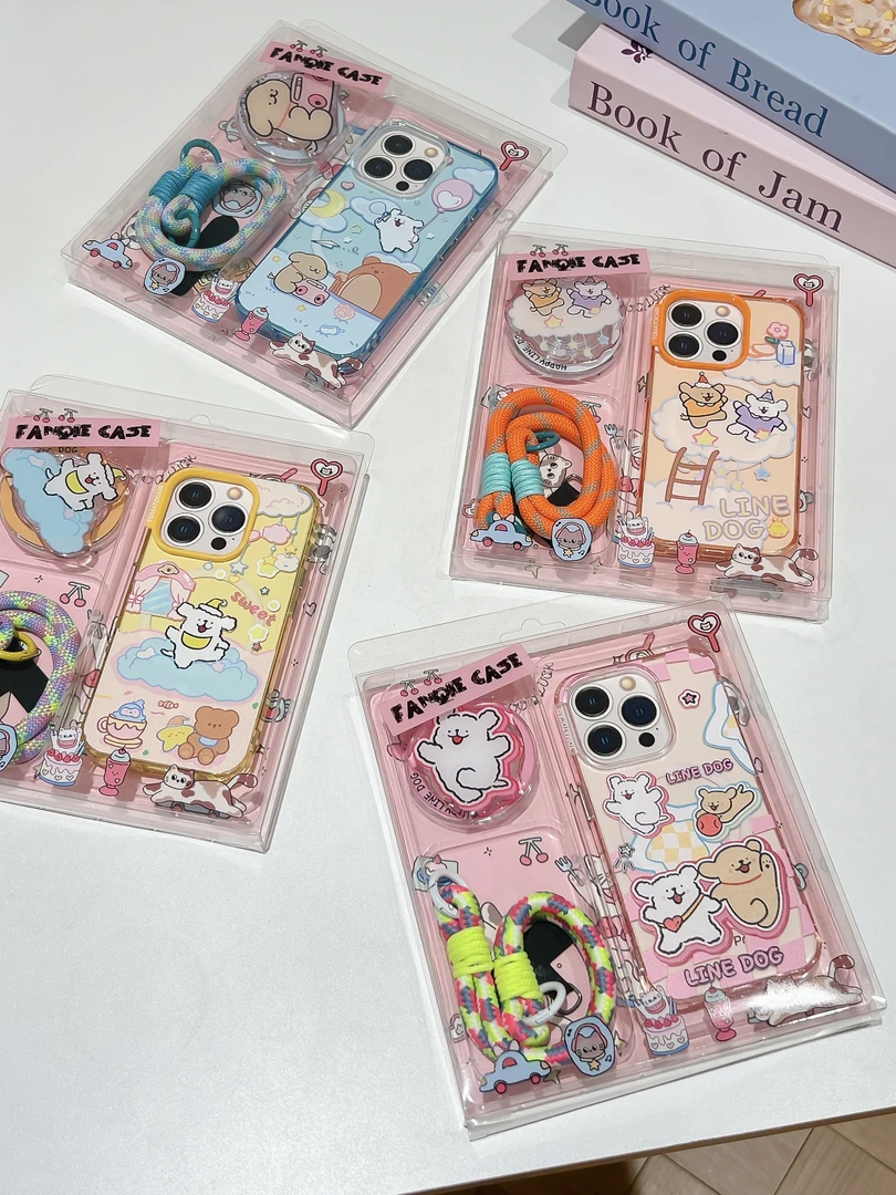 FASHION PHONE CASE【晶彩胶盒系列3件套】线条小狗/iPhone 13-16PM