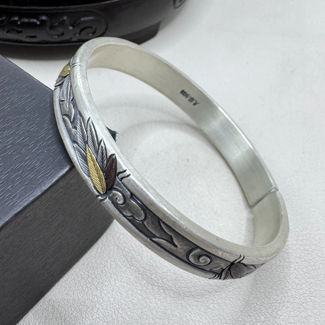 足银手镯 足银999（金银搓竹节祥云手镯）