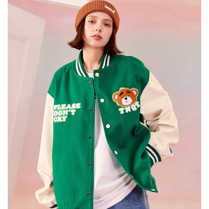 NO退NO换！小熊绣花拼接棒球服21173