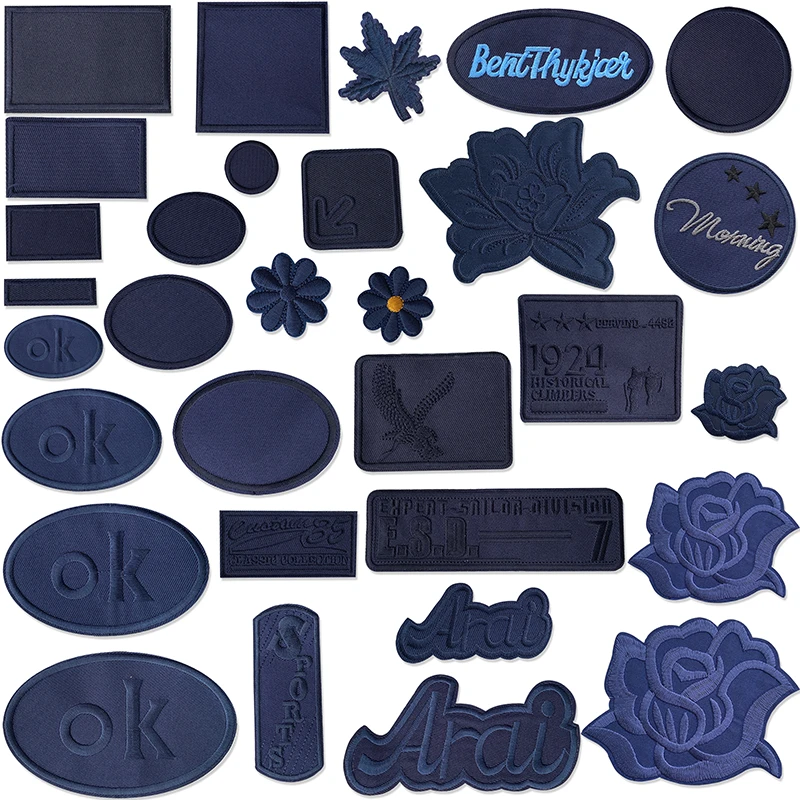 时尚大中小号藏青色刺绣布贴DIY羽绒服衣服补丁贴破洞修补贴装饰