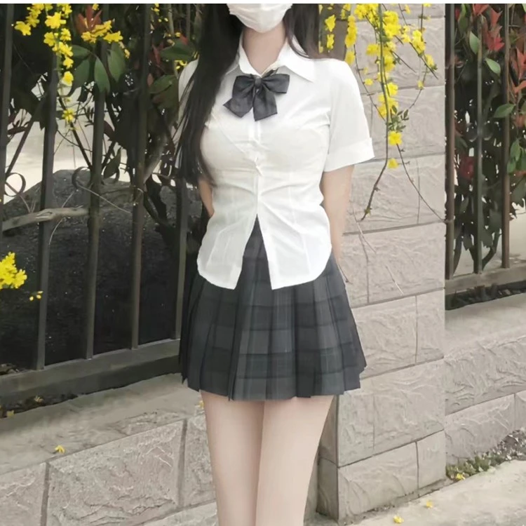 米蔓樱秋田立中裙正版原创显瘦高腰学生学院风制服修身深色jk格裙