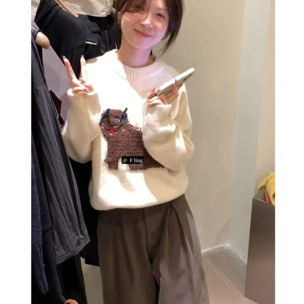 【芳龄F.LING】毛绒修狗 慵懒风毛衣百搭减龄时尚FL0420