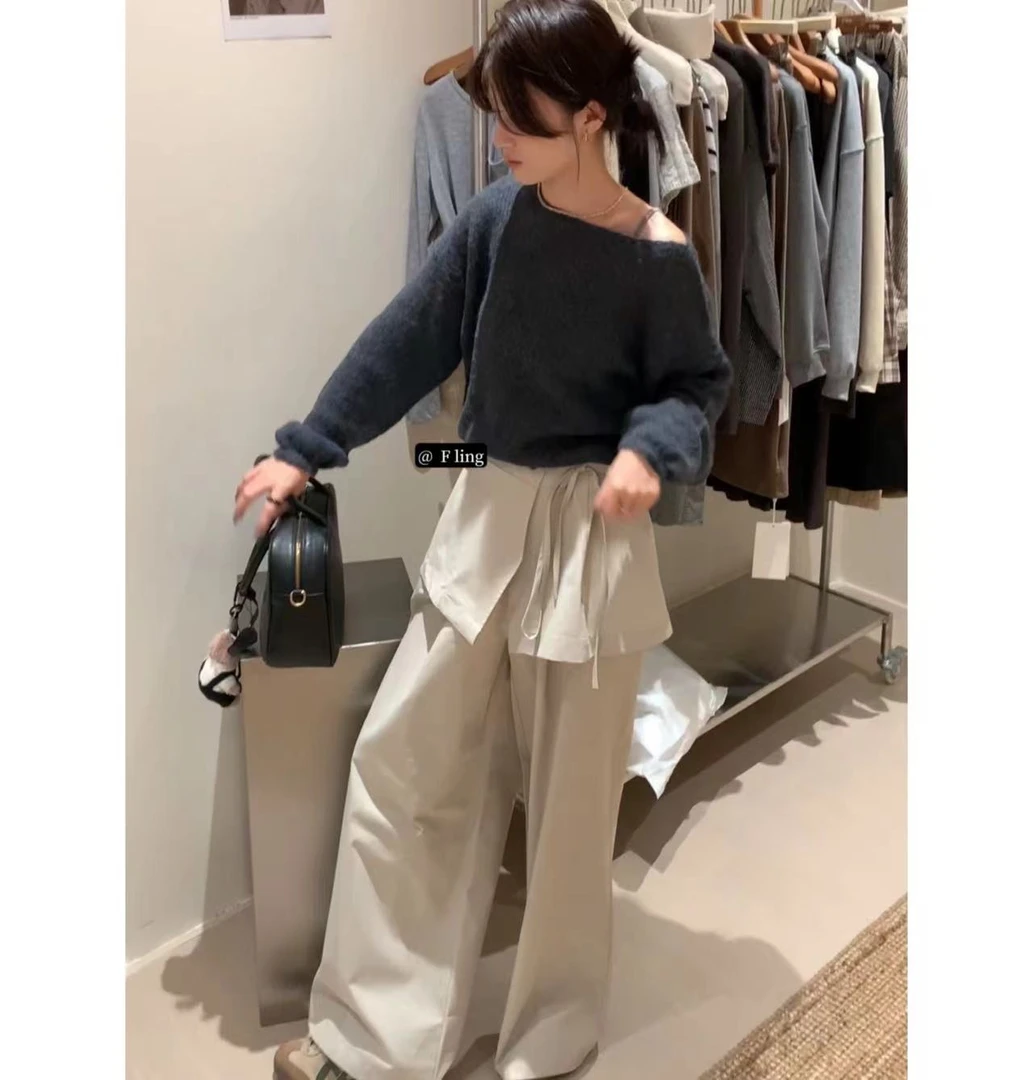 【芳龄F.LING】藏式 解构高腰头休闲裤女ins两穿直筒阔腿宽松FL0382