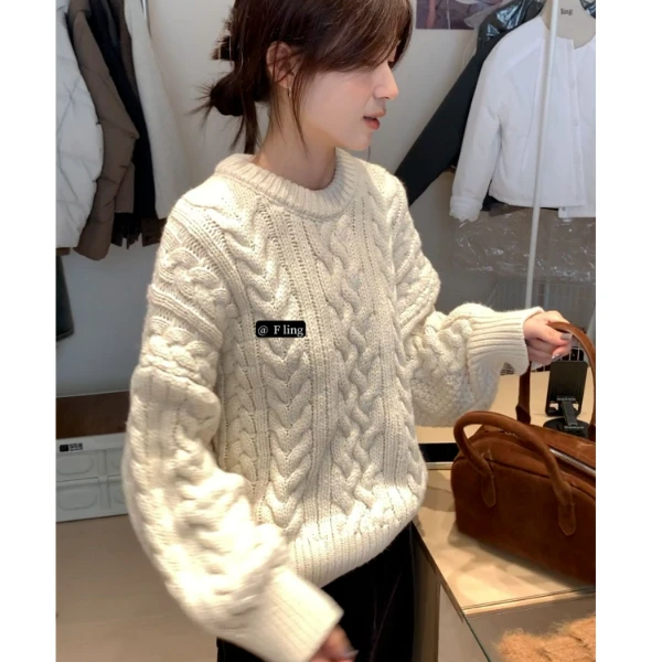 【芳龄F.LING】古着 麻花毛衣百搭ins加厚慵懒风韩版FL0440